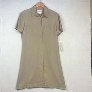 Vintage 90’s Evan Picone NWT Size 14 Silk Midi Shirtdress Tan Deadstock